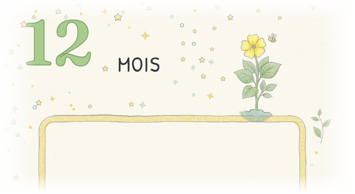 Page du 12e mois dans le planner bébé Nawa, floutée